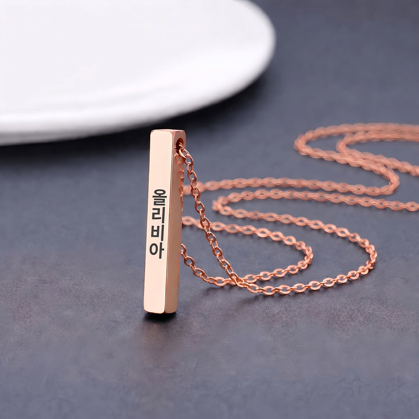 Korean Engraved Bar Necklace for Women